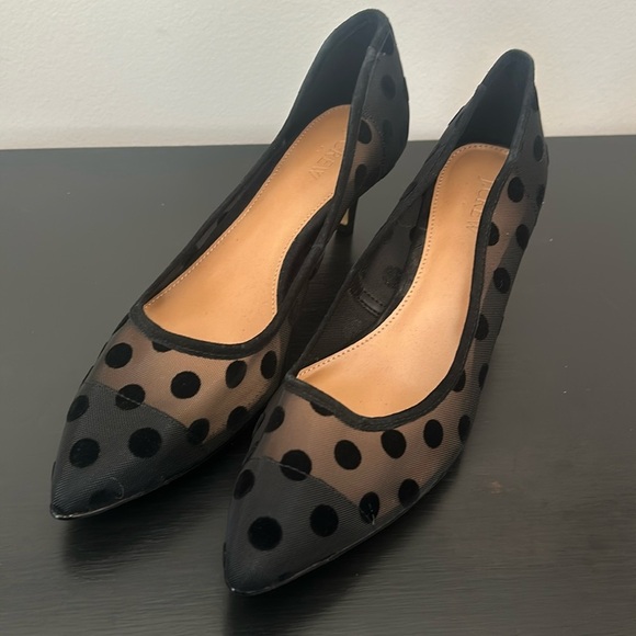J. Crew Factory Esme mesh polka dot kitten heels shoes BC189 Black - Picture 1 of 12